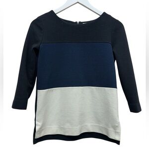 Madewell Ribbed Knit Top Colorblock Shirt XS Gallerist Ponte Back Zip 3/4 Sleeve